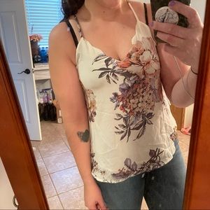 Tank with Scalloped V-Neck and Adjustable Straps